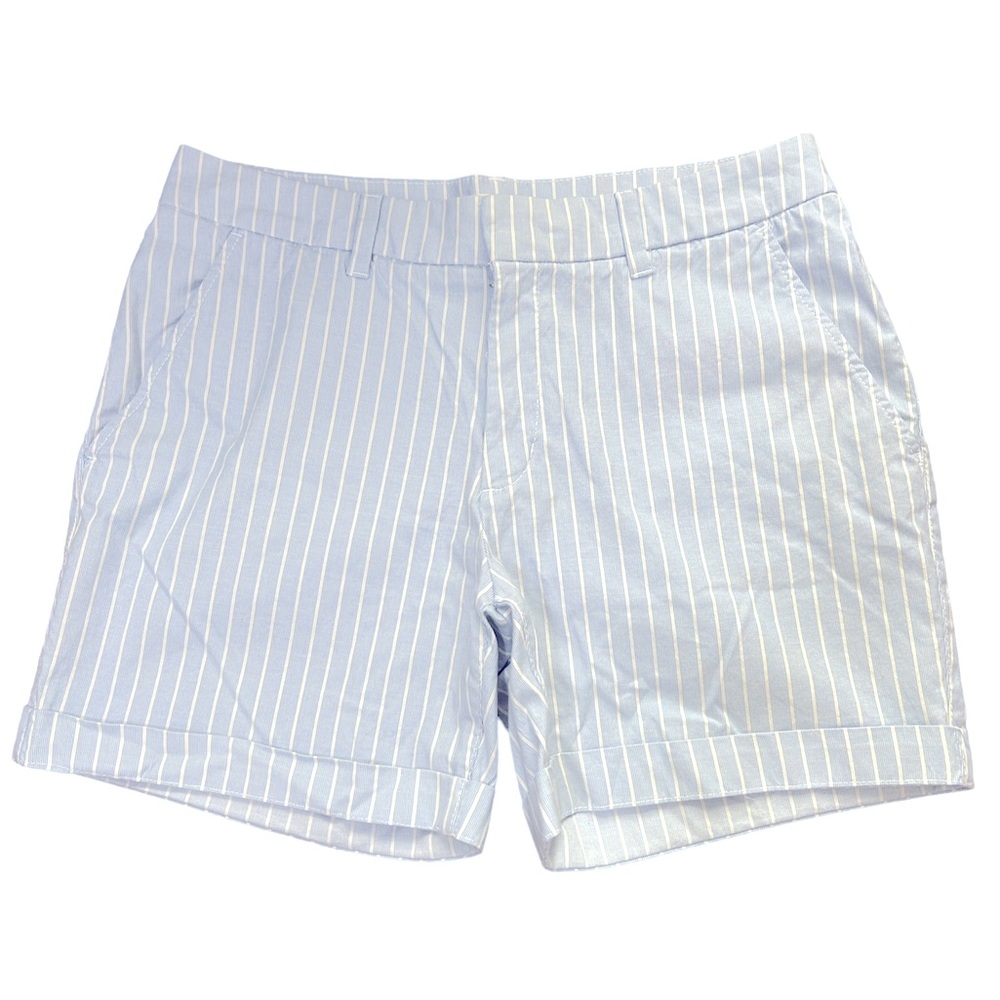H&M Blue Pinstripe Cuffed Stretch Shorts Sz 8